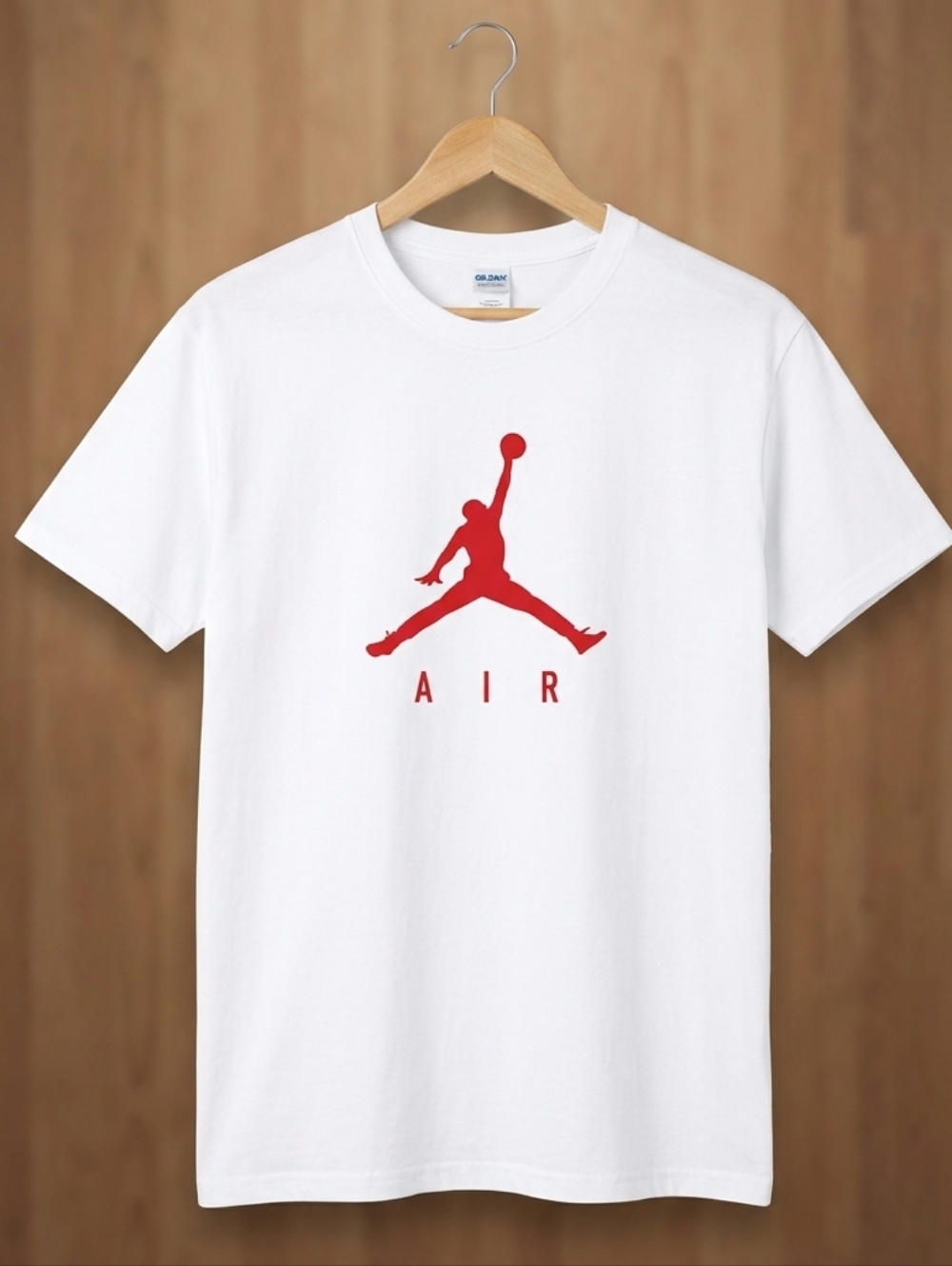 New Men's White Casual Sports Print T-Shirt with Red Logo